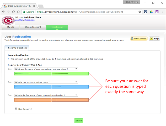 User Registration screen 